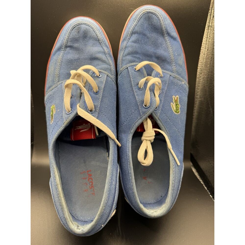 Lacoste Navy Canvas Shoes with Red Soles & Alligator Logo Mens US 10.5